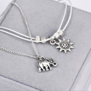 Silver Elephant and Sun Charm Anklet